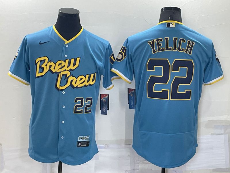 Men Milwaukee Brewers #22 Yelich Blue City Edition Elite Nike 2022 MLB Jersey